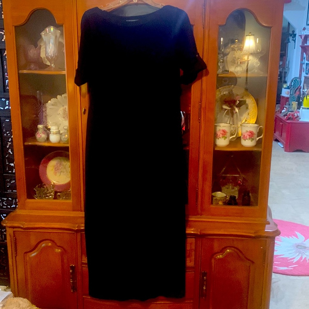 RALPH LAUREN petite Black ribbed Maxi sweater dress P/P